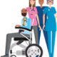 A group of medical professionals smiling. One person is a wheelchair user.