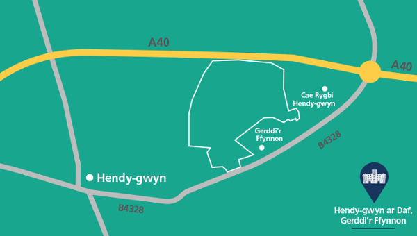 Llun o fap safle Gerddi Ffynnon Hendy-gwyn ar Daf