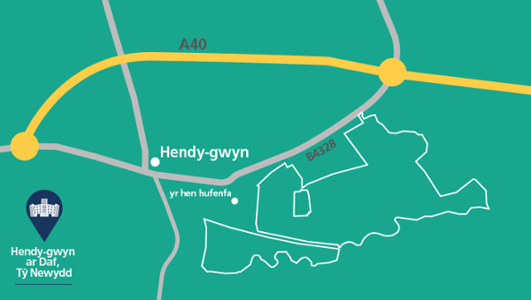Llun o fap safle Ty Newydd, Hendy-gwyn ar Daf