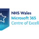 NHS Wales Microsoft 365 Centre of Excellence logo featuring a light blue pennant flag and a start