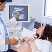 Woman in hospital receiving an ultrasound scan