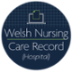 Welsh Nursing Care Record logo featuring a white laptop with a green document on a blue background