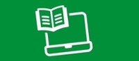 e-Library logo featuring the white outline of a laptop with an open book
