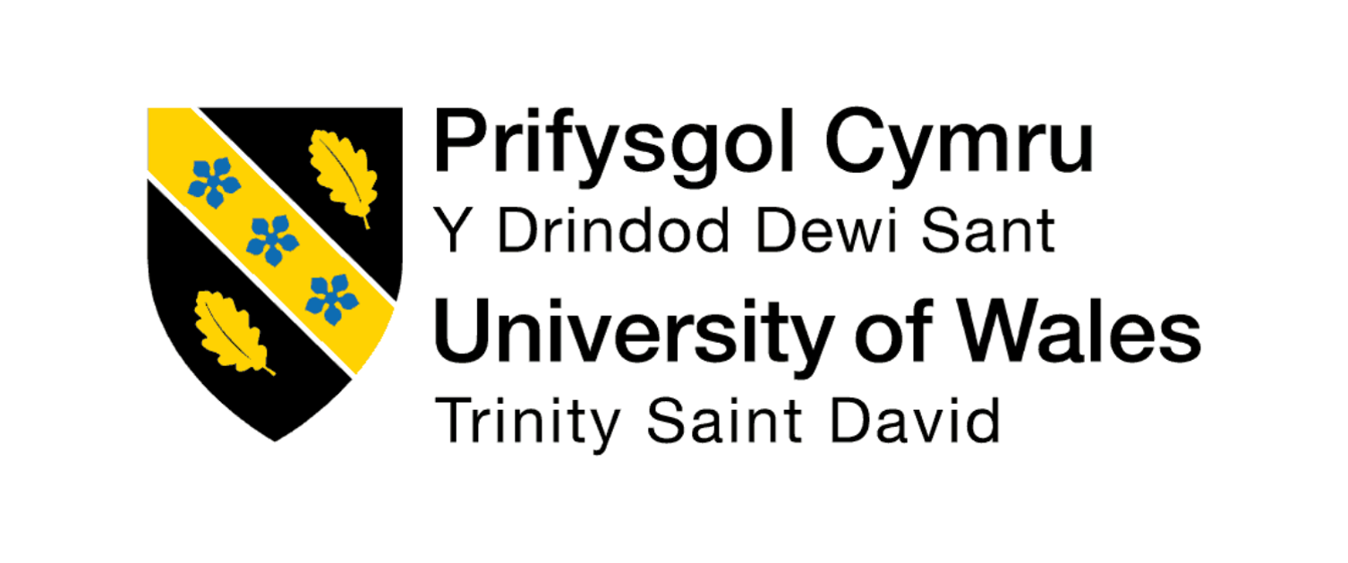 Logo for University of Wales Trinity Saint David featuring a yellow and black shield