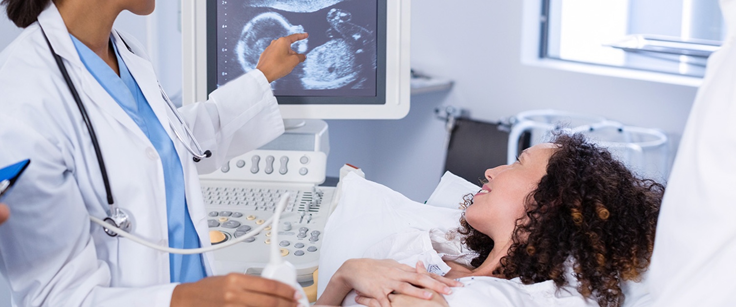 Woman in hospital receiving ultrasound scan