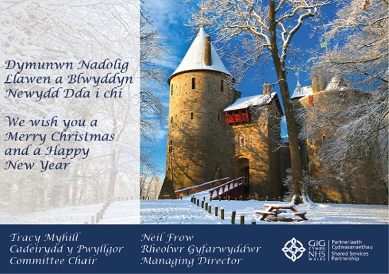 An image displaying a Christmas message from Neil Frow and Tracy Myhill.