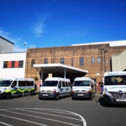 Ambulances parked at the Accident and Emergency Department at Morriston Hospital