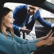 woman sat in new car