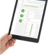 Tablet with graphs and charts