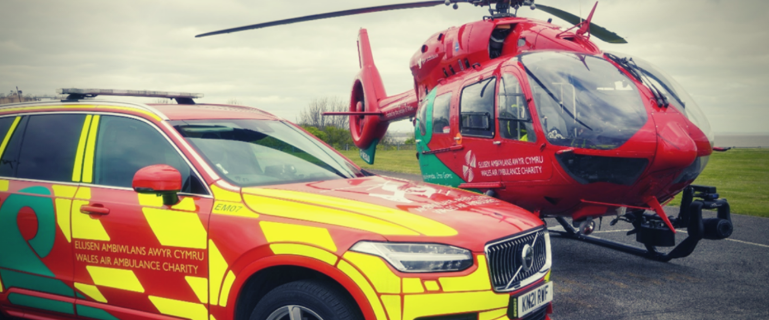 Image of Welsh air ambulance car and helicopter 