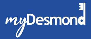  My Desmond logo letter D is drawn as a key blue background with white writing