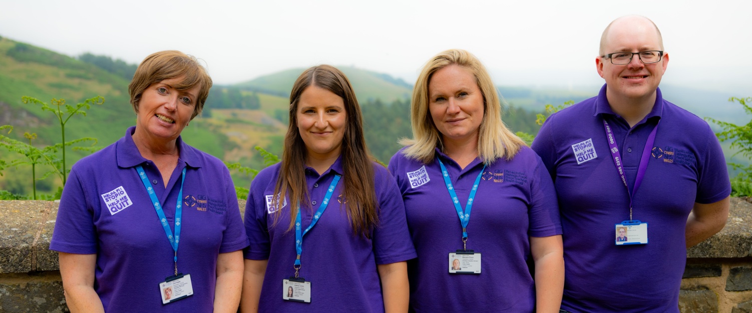 The team (pictured below) is led by Ceri Peate (far left), Clinical Lead for Smoking Cessation, and includes Smoking Cessation Advisors (from left to right) Kathryn Jones, Mary Ann Pryce and Alex Doran