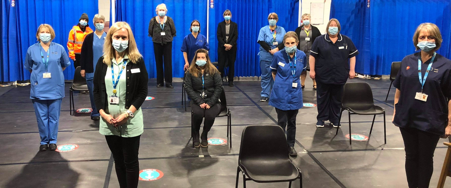 Members of staff at the Builth Wells Mass Vaccination Centre