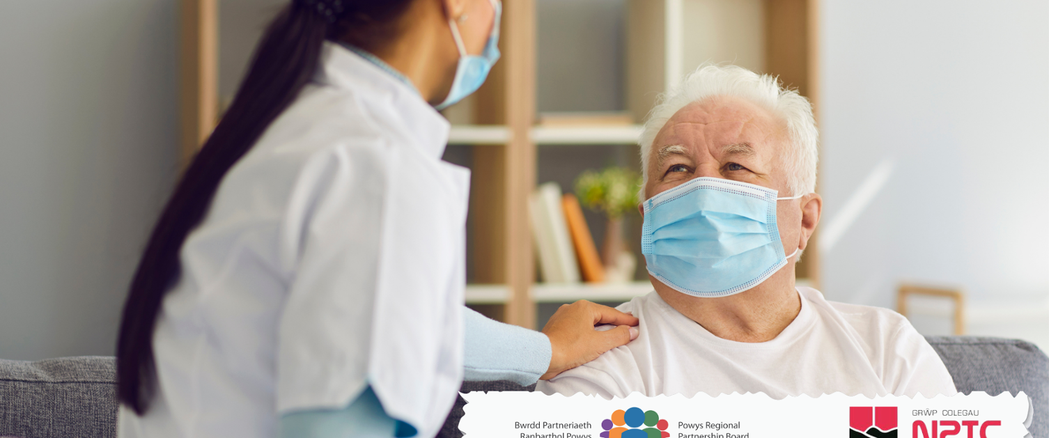 Woman doctor visits the elderly man and provides him with support