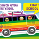 Cartoon image of campervan with text 