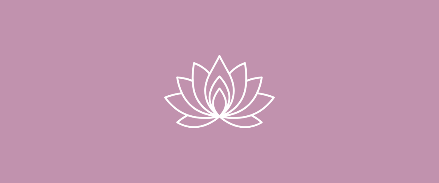 Lotus flower outline in white on purple background