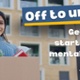 Text reads: Off to Uni? Get ahead on your mental Health. Image of girl holding box with her belongings in.