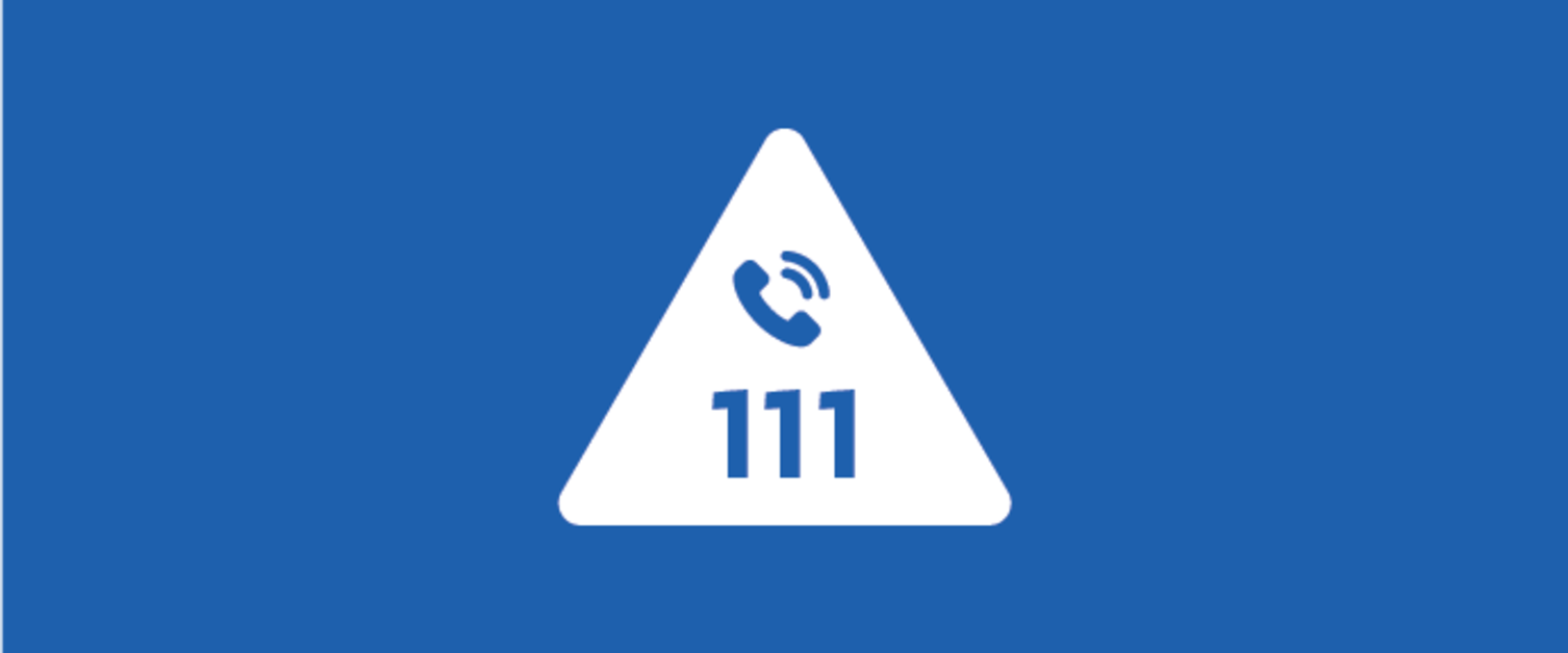 Blue background with white triangle and the out of hours number 111 and a telephone symbol.