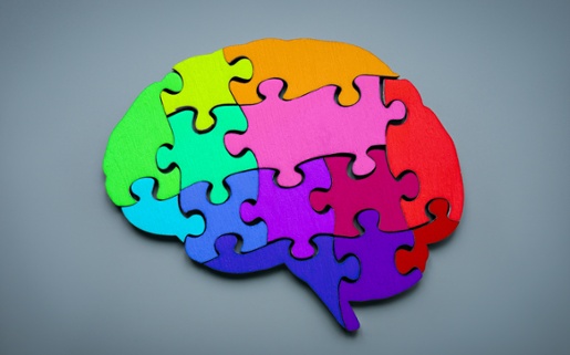A Brain from colourful puzzle pieces.