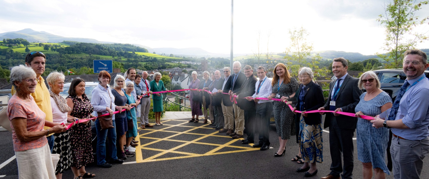 Cutting the ribbon at Breconshire War Memorial hospital car park