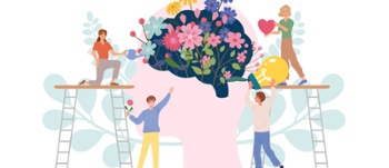 Teamwork of people recovery a brain with  flowers