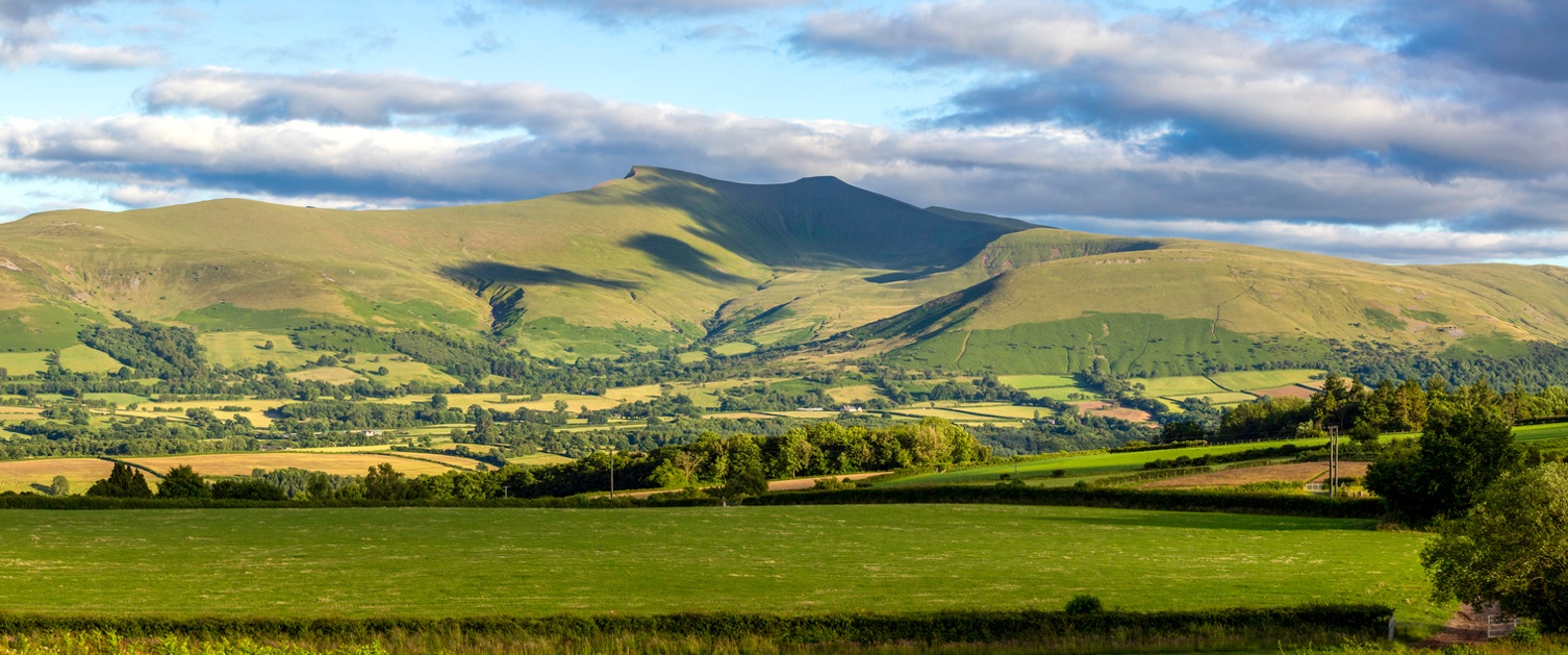 A panoramic view of the twin peaks of Penyfan and Corn Du in the Brecon Beacons National Park