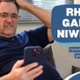 Testun yn Darllen: Rheoli gamblo niweidiol. Cymorth ar-lein newydd gan GIG Cymru. Delwedd o ddyn yn eistedd gyda llaw ar ben yn edrych ar ffôn symudol.