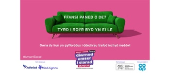 Testun yn darllen: Ffansi Paned O De? Tyrd I roi