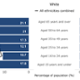 A bar chart shows the proportion of men and women in Wales by age group who identify as white compared to all ethnicities combined. There is little difference between the proportion of ages seen in the white group and in all ethnicities combined.