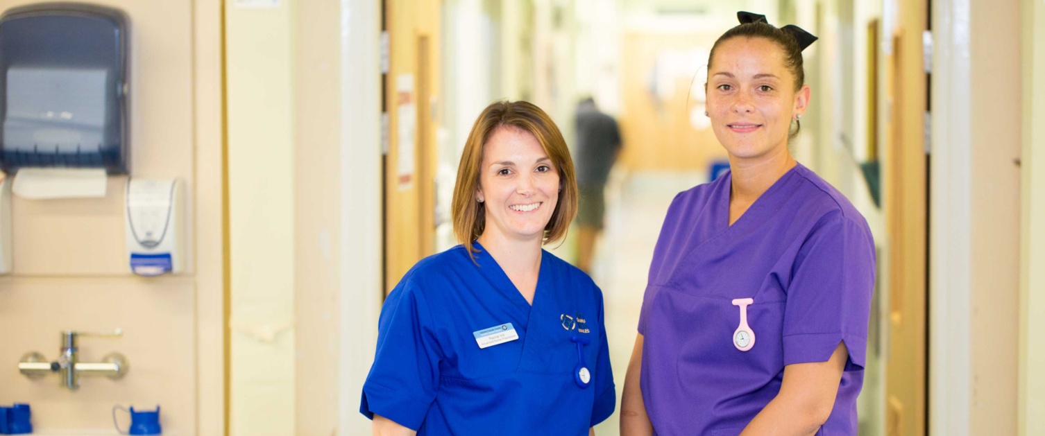 Two nursing staff in Velindre Cancer Centre.