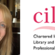 A photo of Anne Cleves alongside the logo for the Chartered Institute of Library and Information Professionals.