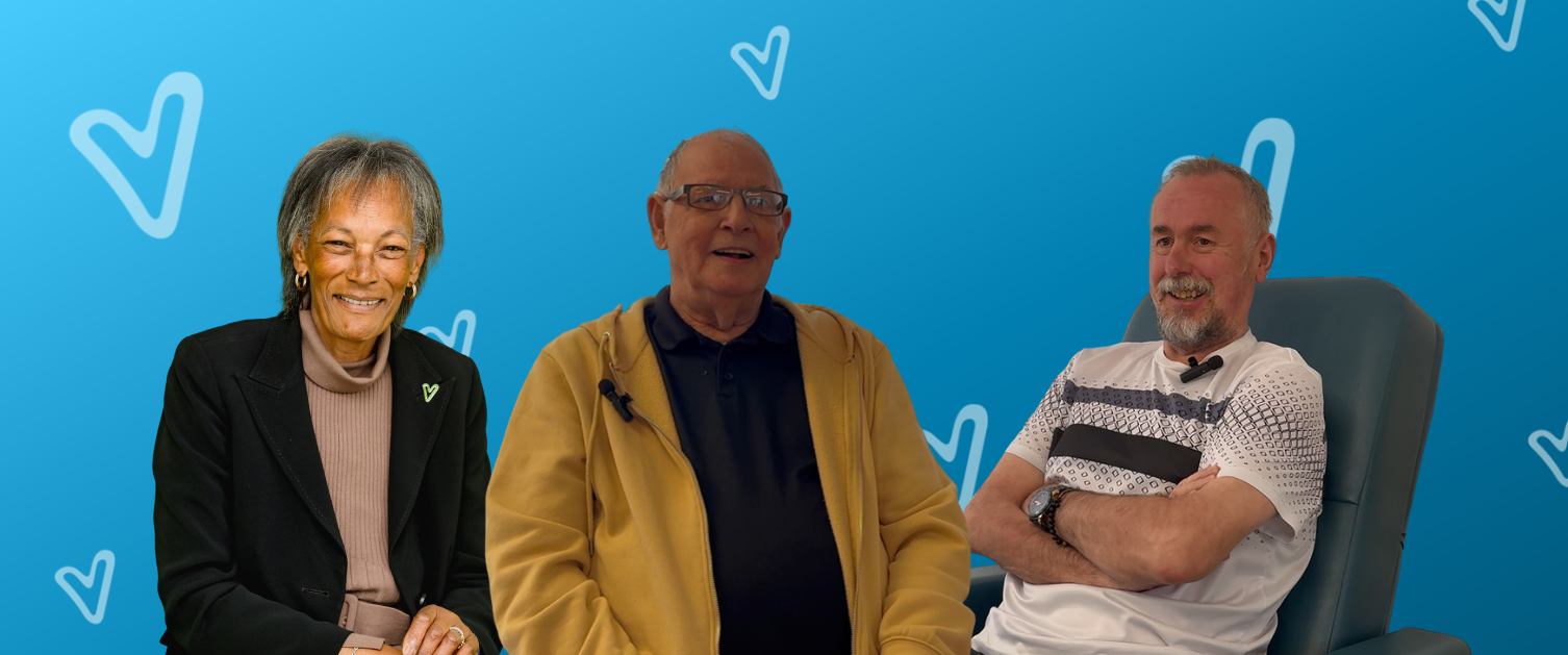 Three patients smile as they receive treatment from Velindre Cancer Service.