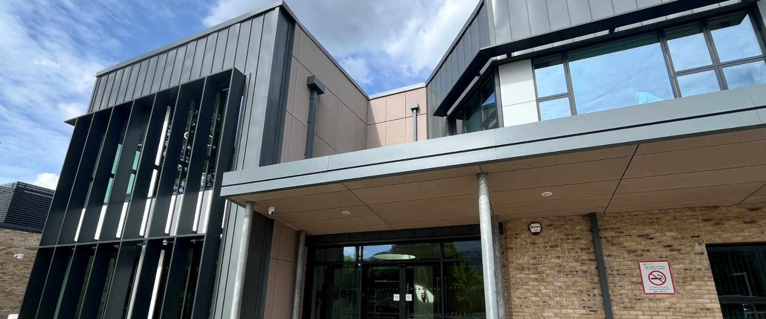 The front entrance of a building.