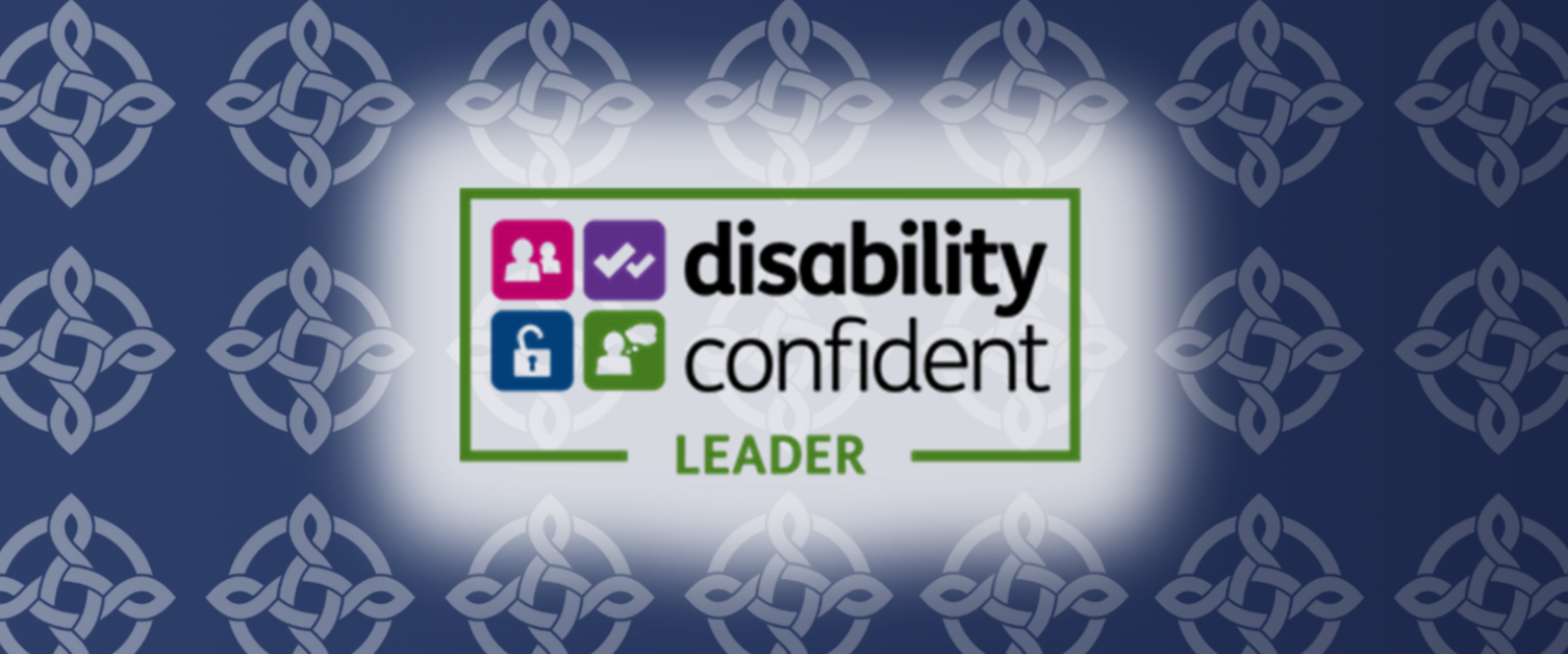 A navy background with the Trust logo on, and a logo displaying our Disability Confident Level 3 Status.
