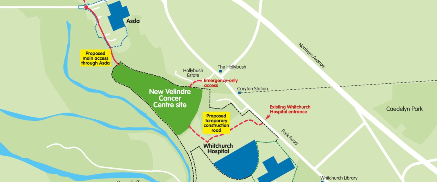 A map of the access to the new Velindre Cancer Centre.
