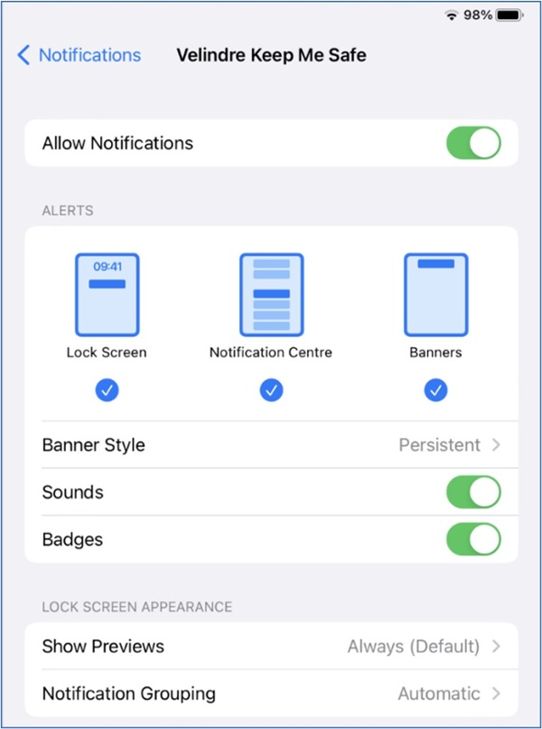 showing all green as all notifications including 