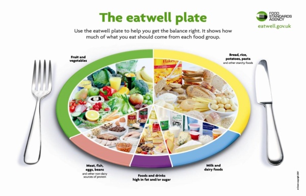 Eatwell food plate diagram for health balanced diet
