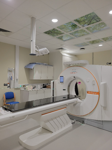 A room with various radiotherapy equipment.