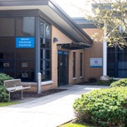 The entrance to the radiotherapy unit at Velindre Cancer Centre.