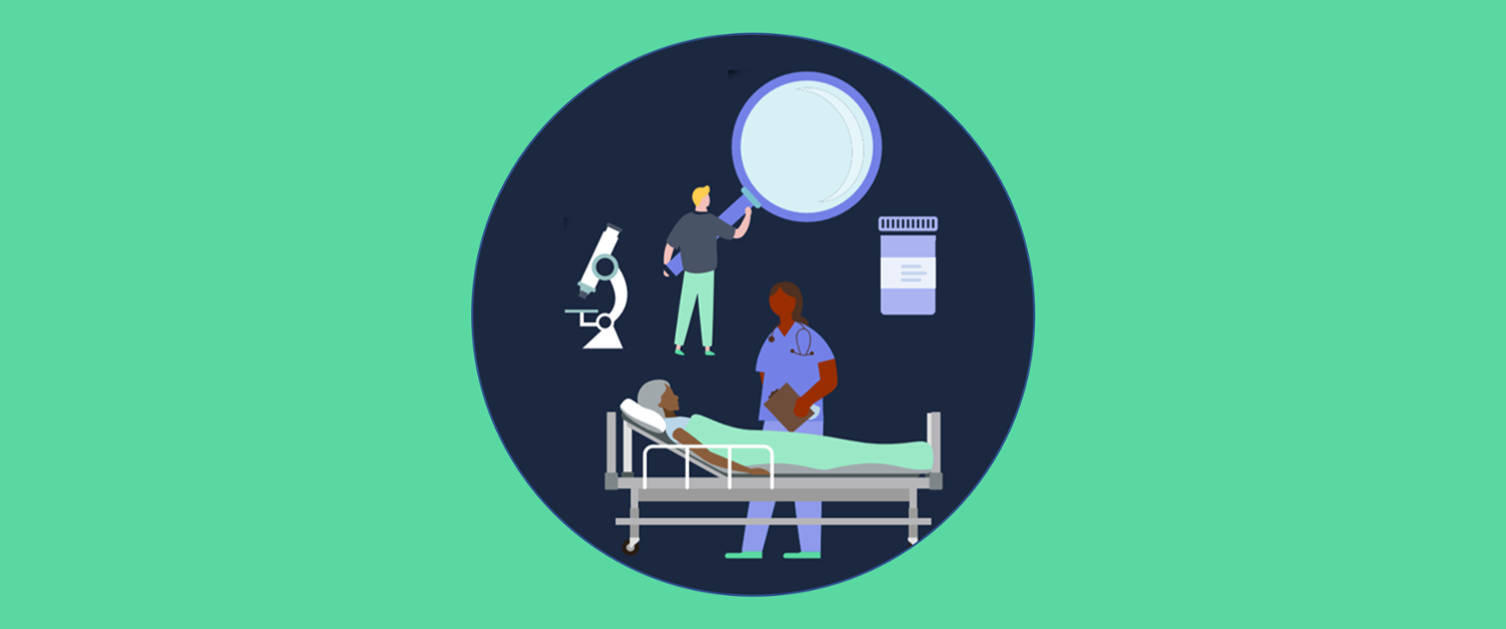 An animation of hospital staff with a patient.