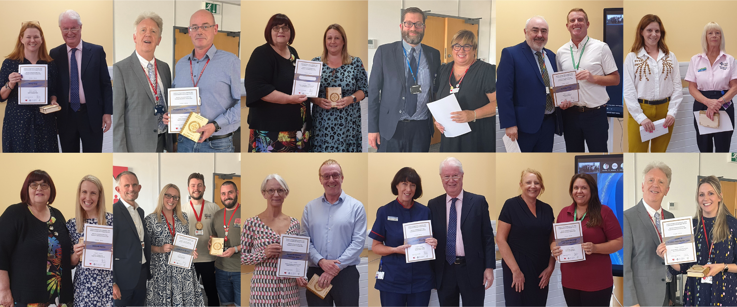 A collage of award winners being presented with their certificates.