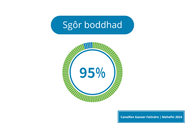 Being listened to - 95%. Speaking Welsh – 96%. Waiting times - 87%.