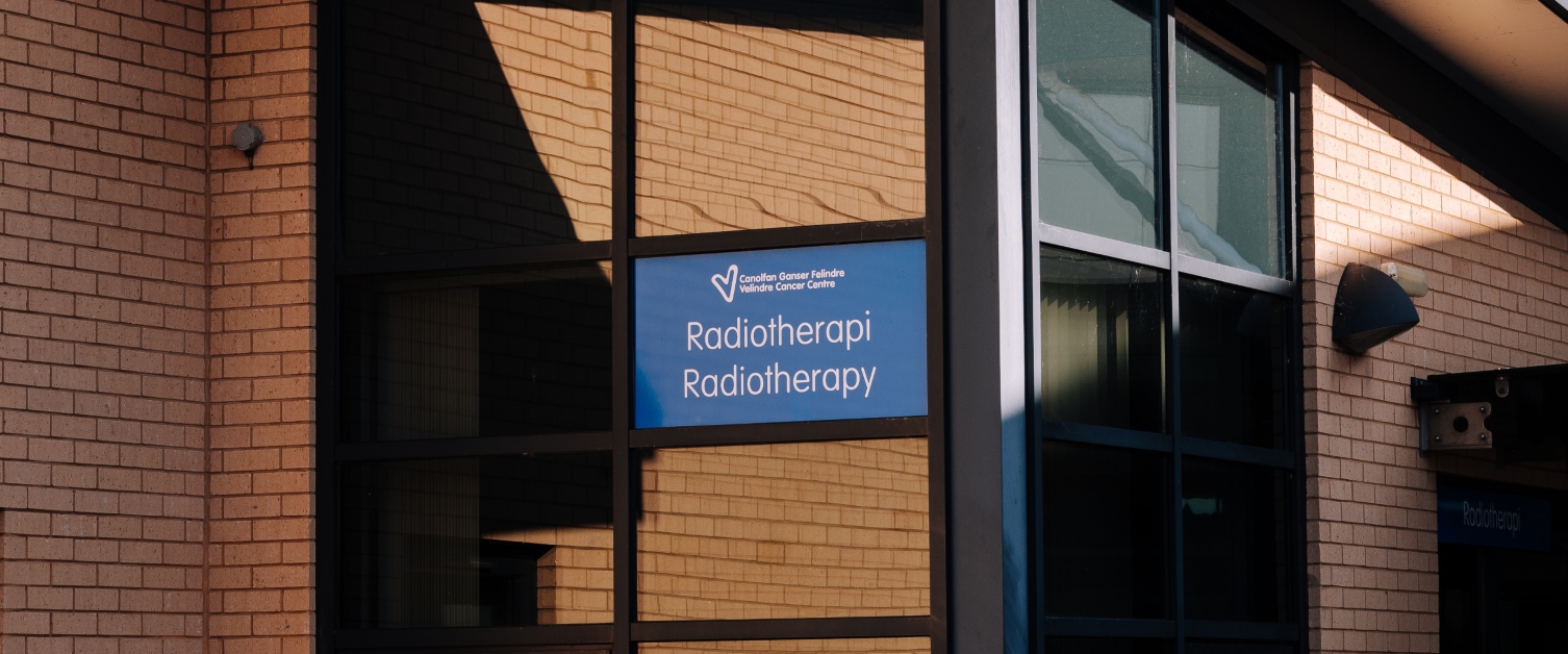 The radiotherapy signage at Velindre Cancer Service.