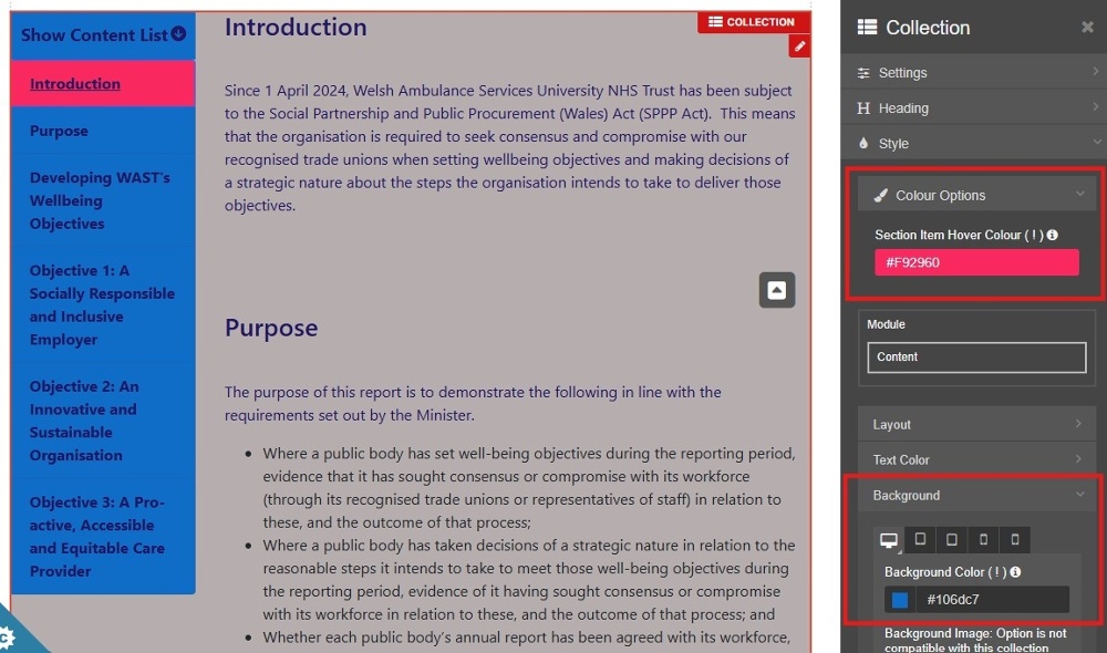 Section List Overview - CMS Support