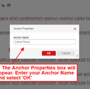 Anchor Links - Anchor Properties box