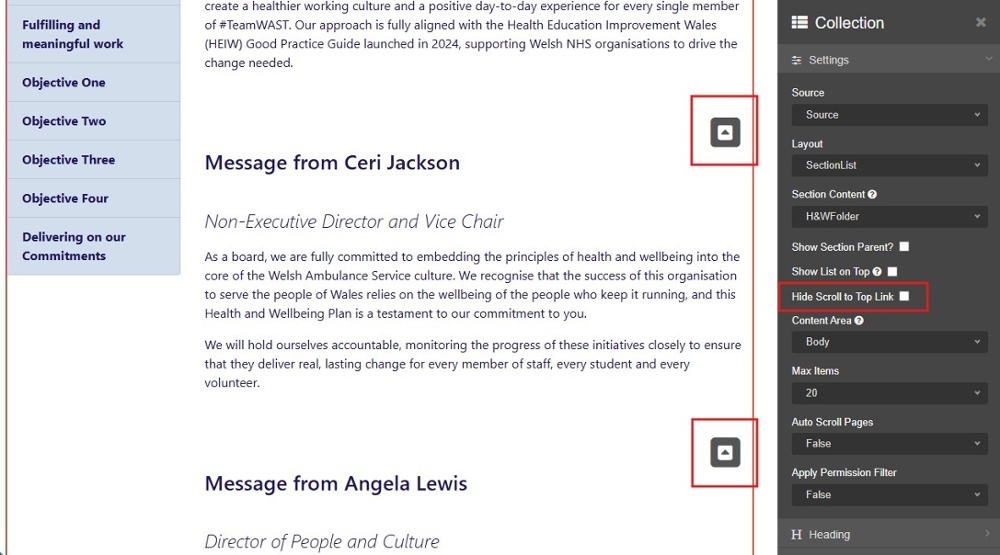 Section List Overview - CMS Support